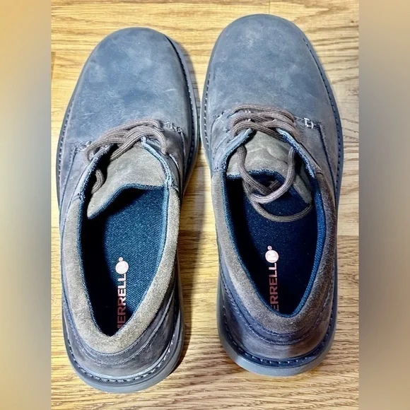 Men New Merrell World Vue Oxfords Shoes Brown Leather Casual Size 9.5 - Picture 2 of 3